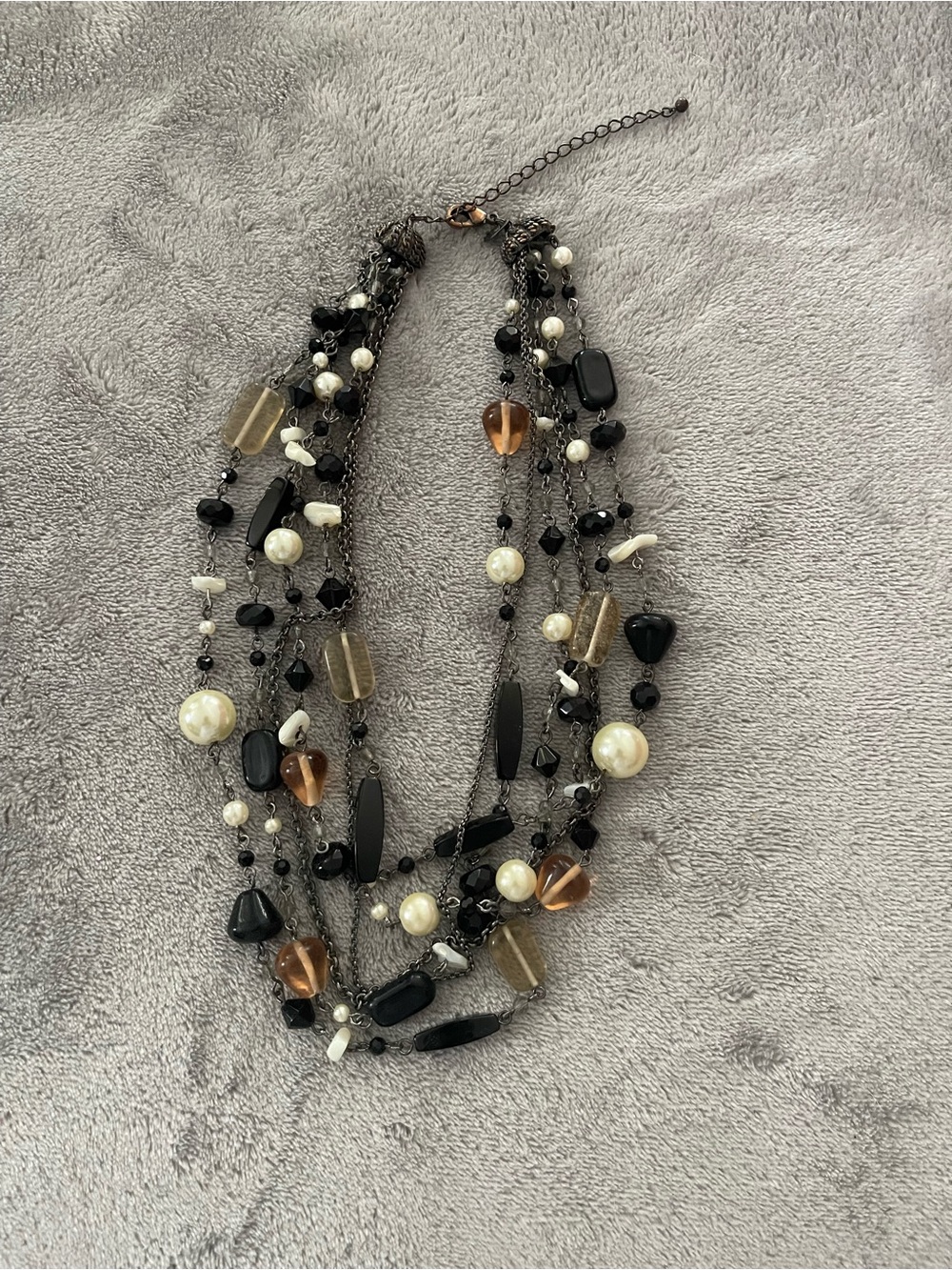 Lia Sophia Multi-Strand Black, Pearl & Amber Bead Necklace